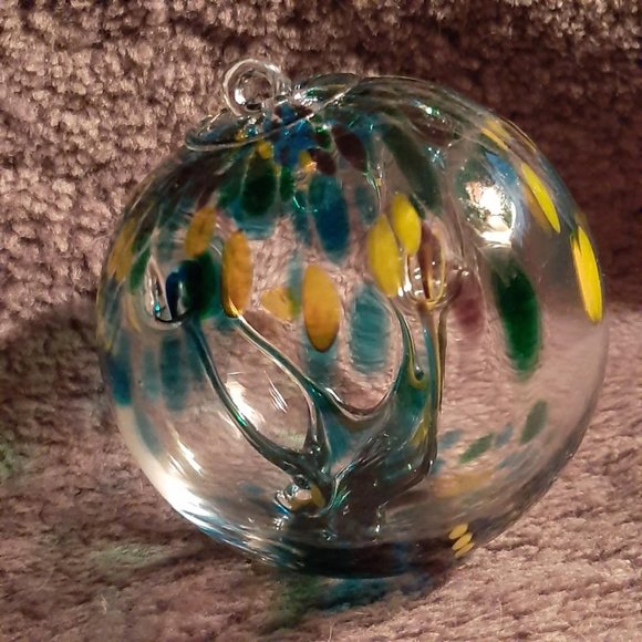 Hanging Glass Ball 4" Diameter "Winter Tree" Witch Ball (1) WB26/#110 - Picture 1 of 5